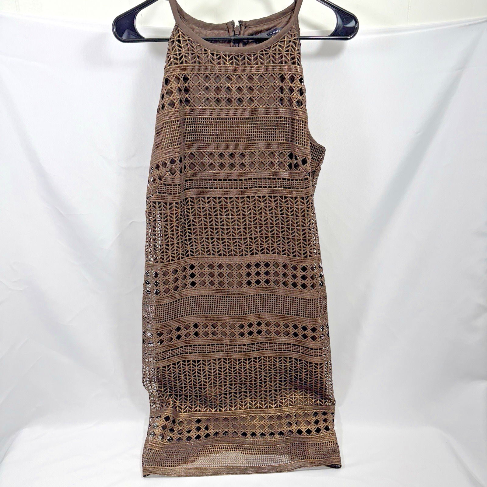 New White House Black Market Brown Chocolate Shimmer Foil Crochet Lace Dress 6
